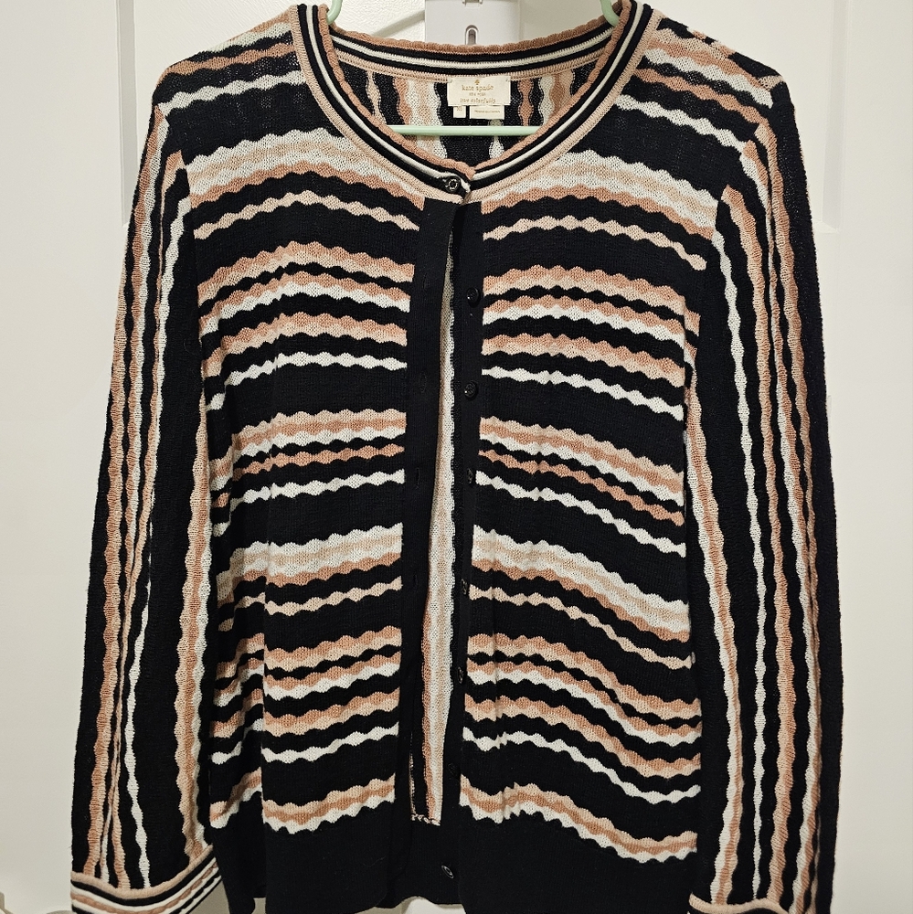 Women's Kate Spade Black, Pink & White Pointelle Cotton-Cashmere Blend Stripe...